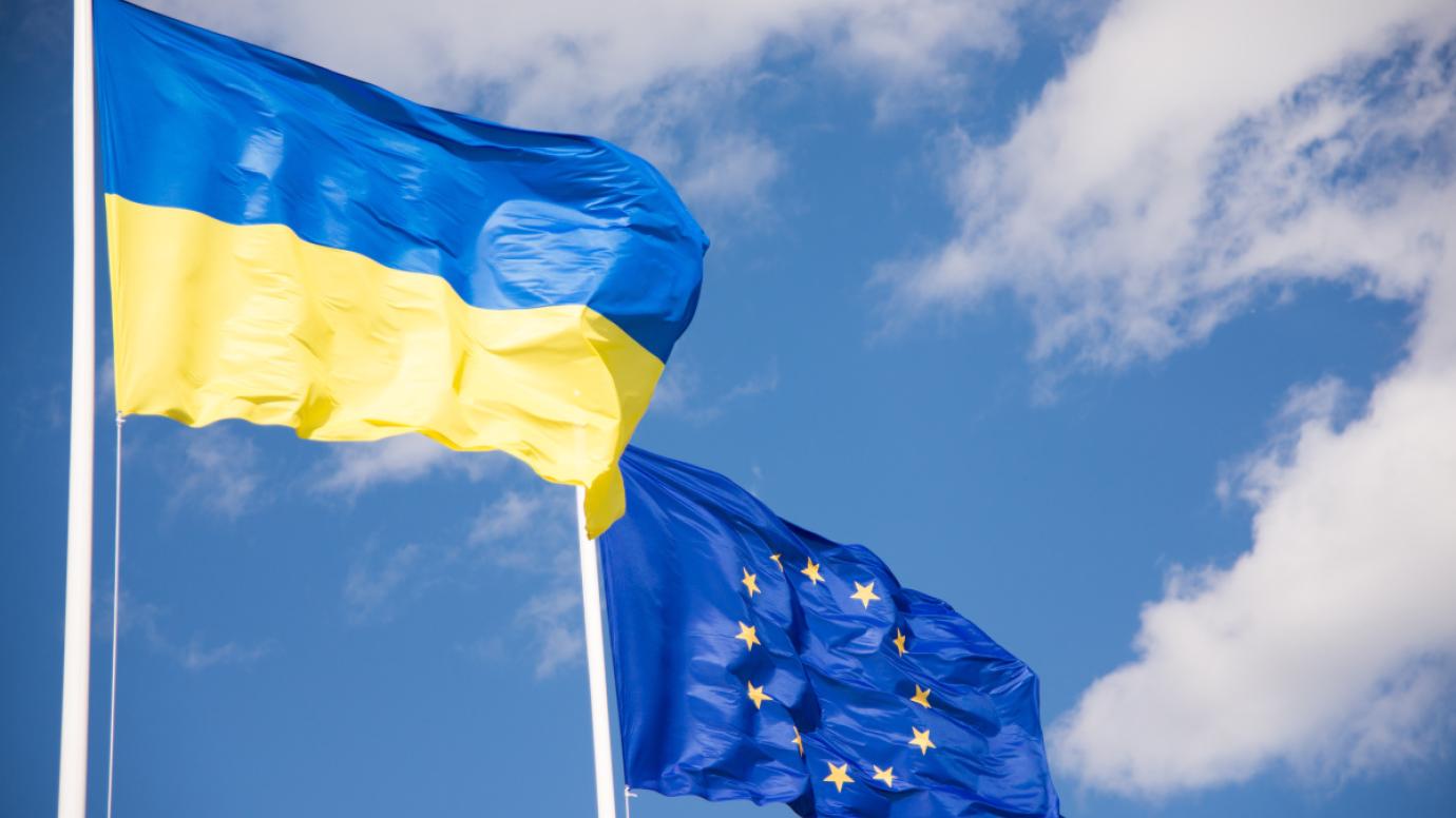 Flags of Ukraine and the European Union