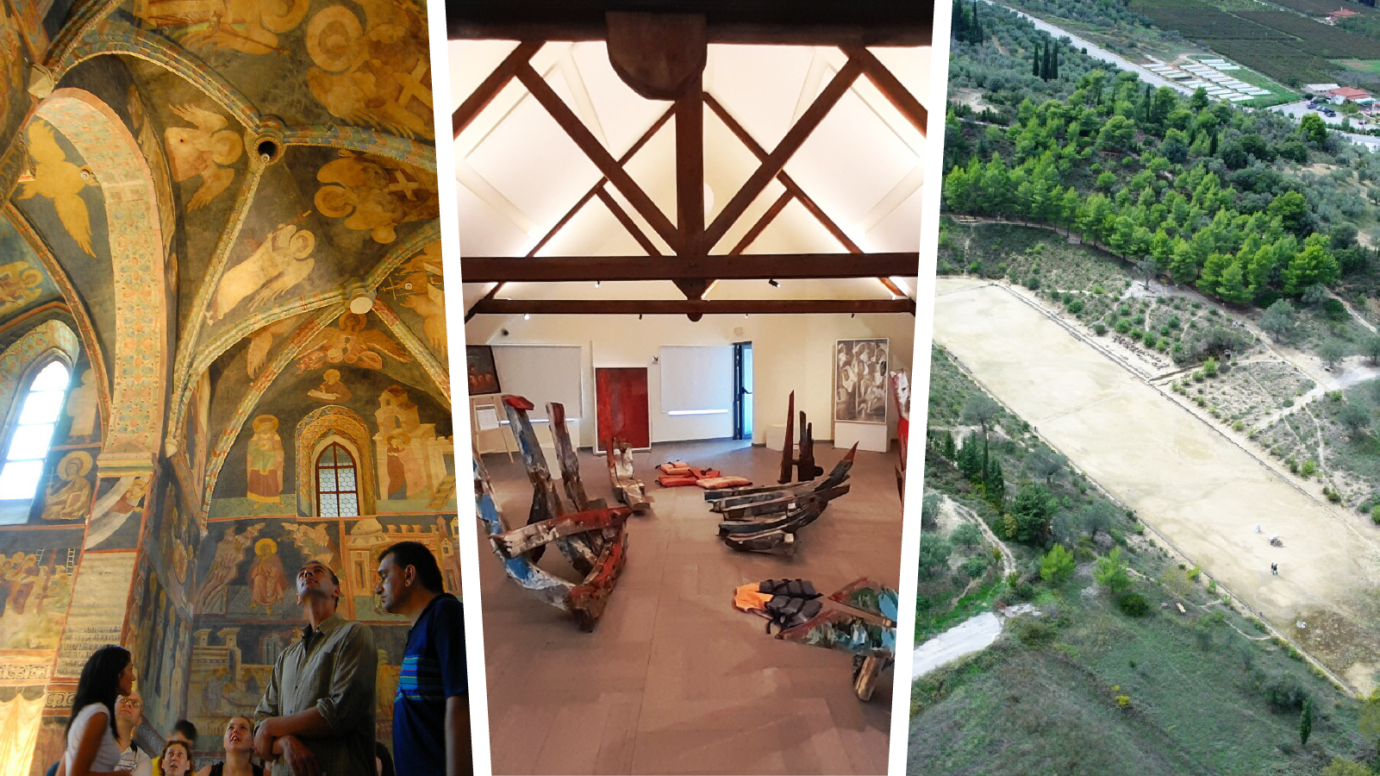 collage of images of European Heritage Label sites: Union of Lublin (Poland), Migration Museum in Mollenbek (Belgium) and 3.	Archaeological Site of Nemea (Greece)