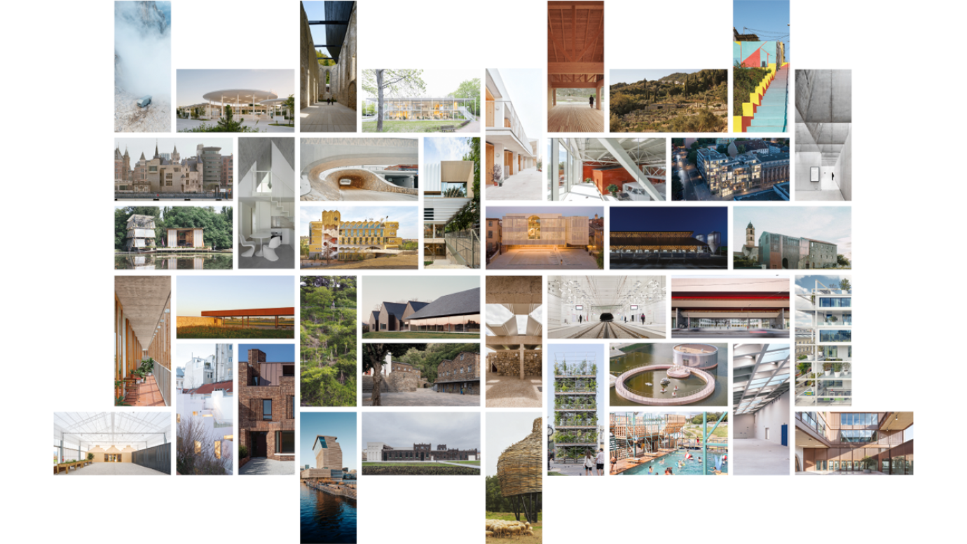 collage of 40 works shortlisted for the 2024 EU prize for contemporary architecture