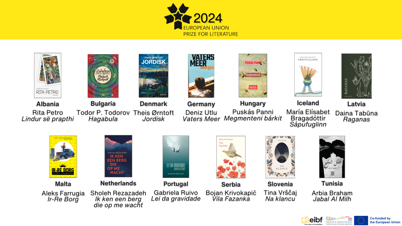 book covers of the 2024 nominees of the European Union Prize for Literature